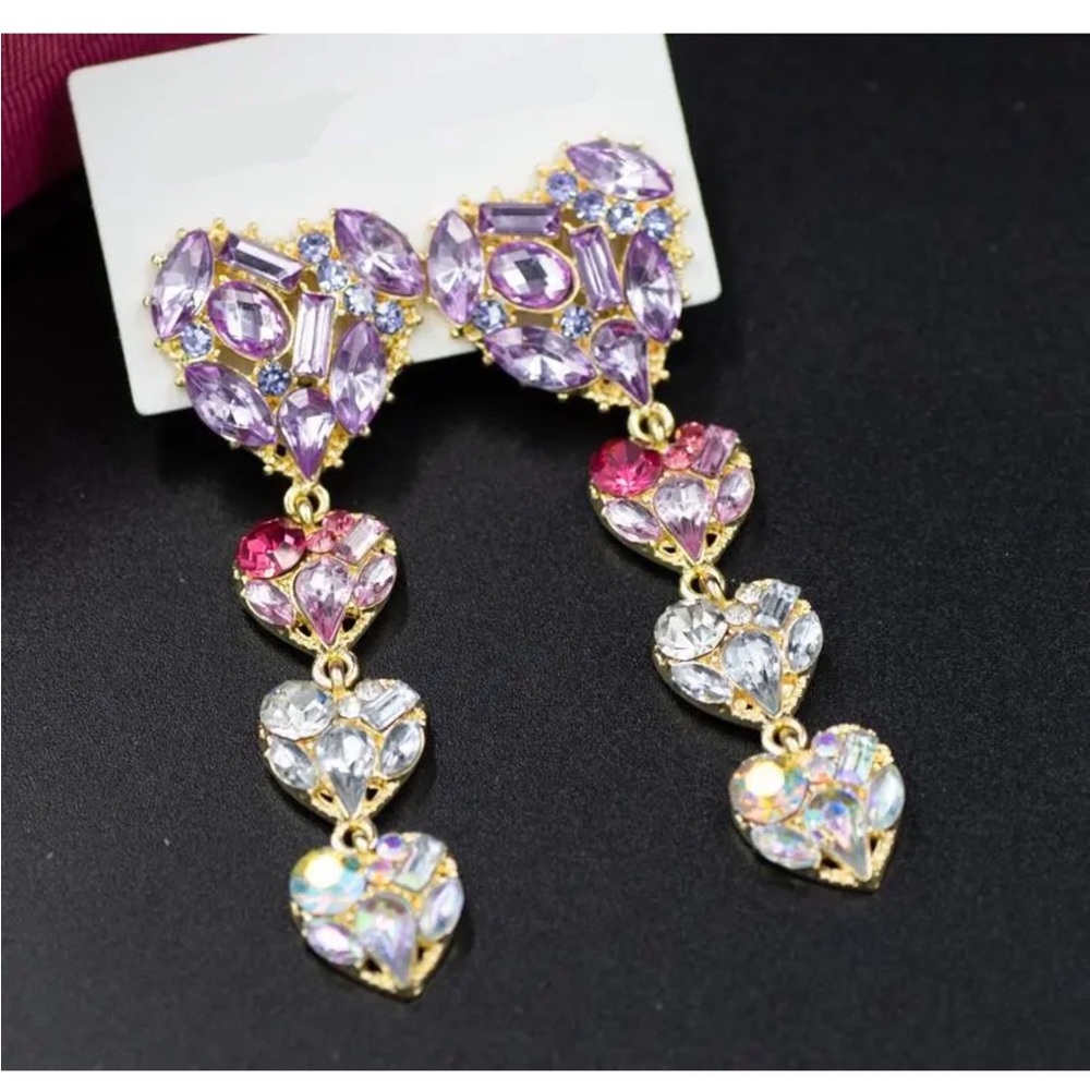 Hot Sexy Long 4 Hearts Earrings